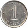 Revers : 1968 / 1 encadré par les différents / centime en lettres cursives