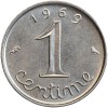 Revers : 1969 / 1 encadré par les différents / centime en lettres cursives