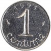 Revers : 1991 / 1 encadré par les différents / centime en lettres cursives
