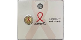 Pièce de 2 euros commémorative France 2014 en couleur qui fête le 20ème anniversaire du Sidaction