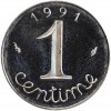 Revers : 1991 / 1 encadré par les différents / centime en lettres cursives