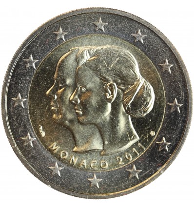 Pièce de 2 euros commémorative de Monaco 2011 commémorant le mariage du Prince Albert II et de son épouse la Princesse Charlène.