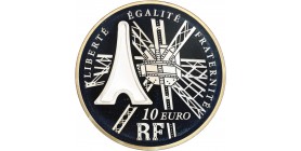 Avers : détail de l'architecture de la tour Eiffel et silhouette de celle-ci