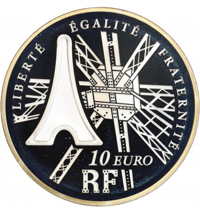 Avers : détail de l'architecture de la tour Eiffel et silhouette de celle-ci