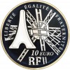 Avers : détail de l'architecture de la tour Eiffel et silhouette de celle-ci