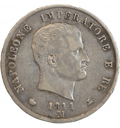 5 Lires Napoleon Imperator Italie Argent - Occupation  Française