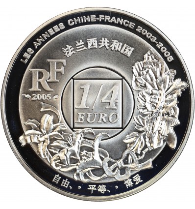 Avers : arc formé par des fleurs des deux pays entrelacées - LES ANNEES CHINE-FRANCE 2003-2005 - caractères chinois