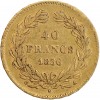 Revers : 40 / FRANCS / 1836 sur 3 lignes dans une couronne composée d'une branche d'olivier et de laurier
