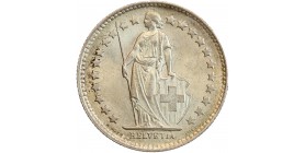 Avers : Helvetia debout vêtue d'une toge, appuyée contre un bouclier et tenant une lance
