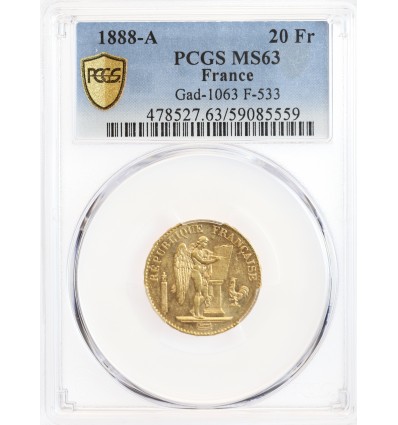 20 Francs Génie Troisième République - PCGS MS63