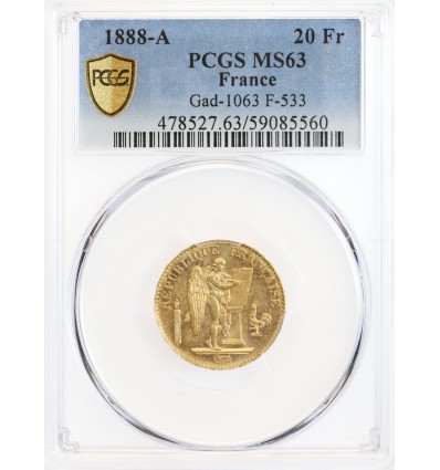 20 Francs Génie Troisième République - PCGS MS62