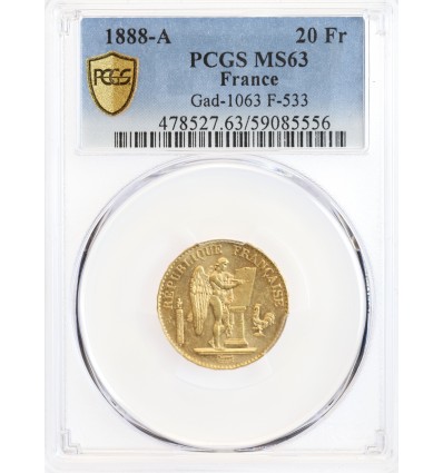 20 Francs Génie Troisième République - PCGS MS63