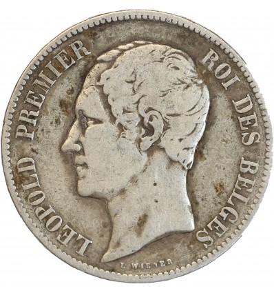 5 Francs Léopold Ier Tête Nue - Belgique Argent