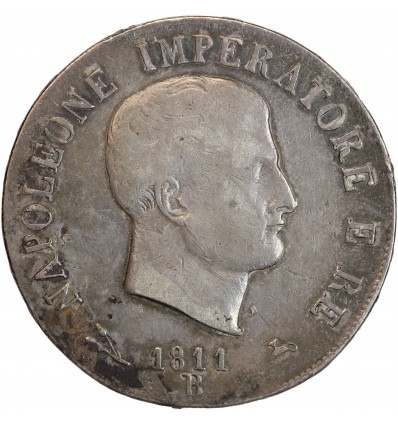 5 Lires Napoléon Impérator - Italie Argent - Occupation Française