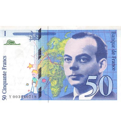 Avers : portrait d'Antoine de Saint-Exupéry - carte de l'Europe et de l'Afrique