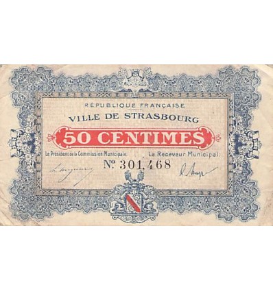 50 Centimes France Ville de Strasbourg 1918