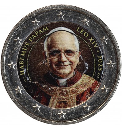 2 Euros Colorisée - Le Pape Léon