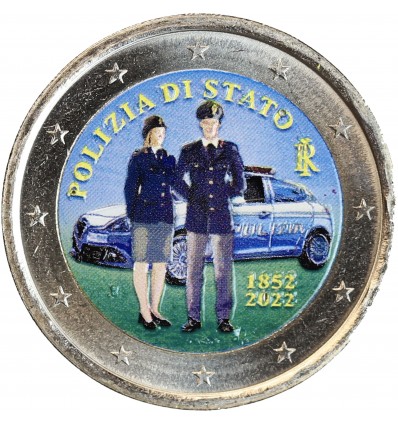 2 Euros Colorisée - Italie - La Police