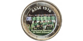 Pièce de 2 euros en couleur représentant l'équipe de football de Saint Etienne de 1976