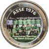 Pièce de 2 euros en couleur représentant l'équipe de football de Saint Etienne de 1976