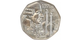 Avers : portrait de profil du compositeur Joseph Haydn, deux violons