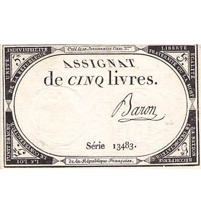 5 Livres France 1793 Ass.46a