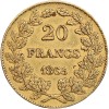 Revers : 20 / FRANCS / 1865 sur trois lignes dans une couronne, formée de deux branches de chêne