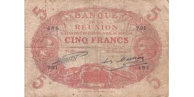 5 Francs Cabasson Rouge - Ile de la Réunion N.D. 1923