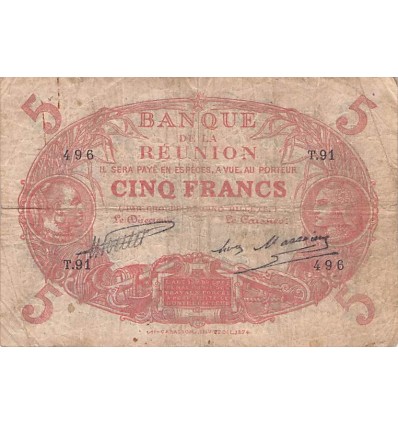 5 Francs Cabasson Rouge - Ile de la Réunion N.D. 1923