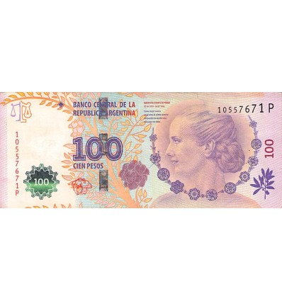 Avers : portrait de Maria Eva Duarte de Peron