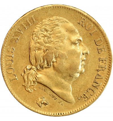 Avers : tête nue de Louis XVIII à droite