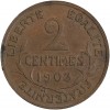 Revers : 2 / CENTIMES / 1903 sur trois lignes, entouré d'une branche d'olivier