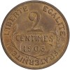 Revers : 2 / CENTIMES / 1903 sur trois lignes, entouré d'une branche d'olivier