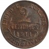 Revers : 2 / CENTIMES / 1911 sur trois lignes, entouré d'une branche d'olivier