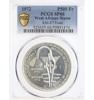 Essai de 500 Francs Afrique de l'Ouest Argent (Etats) - PCGS SP69