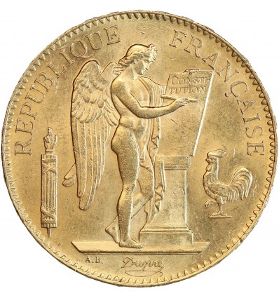 Avers : Génie de la République, debout à droite, gravant une Table