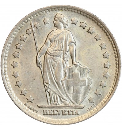 Avers : Helvetia debout tenant une lance et un bouclier