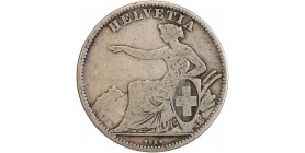 Avers : Helvetia debout vêtue d'une toge, appuyée contre un bouclier et tenant une lance