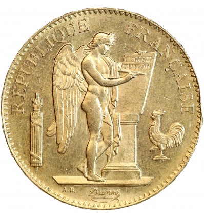 Avers : Génie de la République, debout à droite, gravant une Table