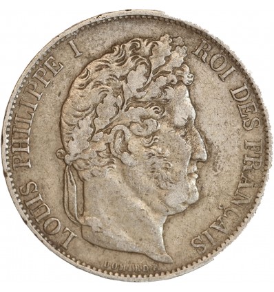 5 Francs Louis-Philippe Ier Tête Laurée Le I plus éloigné - Tranche en Relief