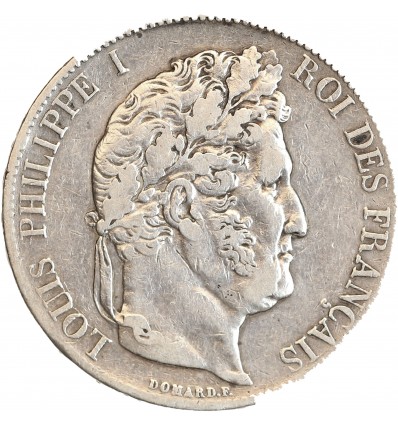 5 Francs Louis-Philippe Ier Tête Laurée Le I plus éloigné - Tranche en Relief