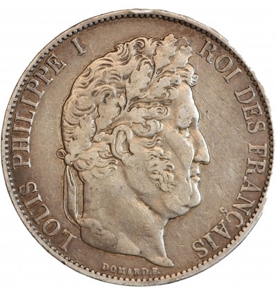 5 Francs Louis-Philippe Ier Tête Laurée Le I plus éloigné - Tranche en Relief