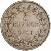 5 Francs Louis-Philippe Ier Tête Laurée Le I plus éloigné - Tranche en Relief