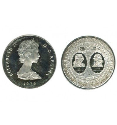 20 Couronnes Elisabeth II Iles Turks et Caà¯cos Argent