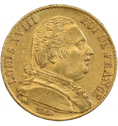 20 Francs Louis XVIII Buste Habillé - Variété 4 Court