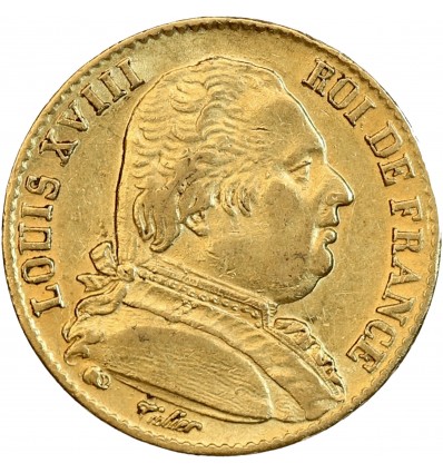 20 Francs Louis XVIII Buste Habillé - Variété 4 Long