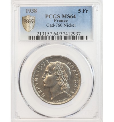 5 Francs Lavrillier Nickel 1938 - PCGS MS64