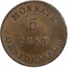 Revers : MONNAIE / 5 / CENT. / OBSIDIONALE