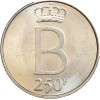 Revers : le monogramme royal B surmonté d'une couronne au-dessus de la valeur nominale 250F