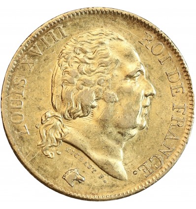 Avers : tête nue de Louis XVIII à droite